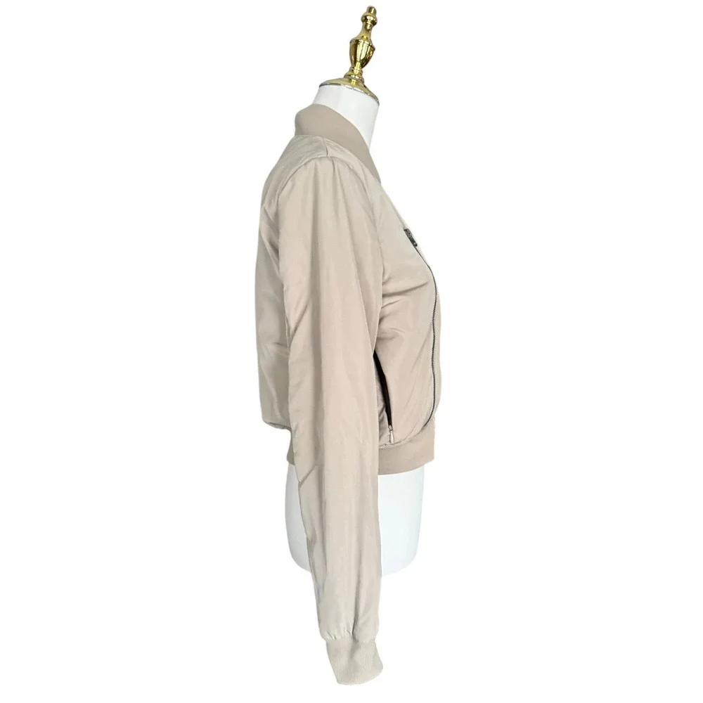 ALO Yoga Off Duty Bomber Jacket Small Gravel Taupe Down Puffer Cropped Womens